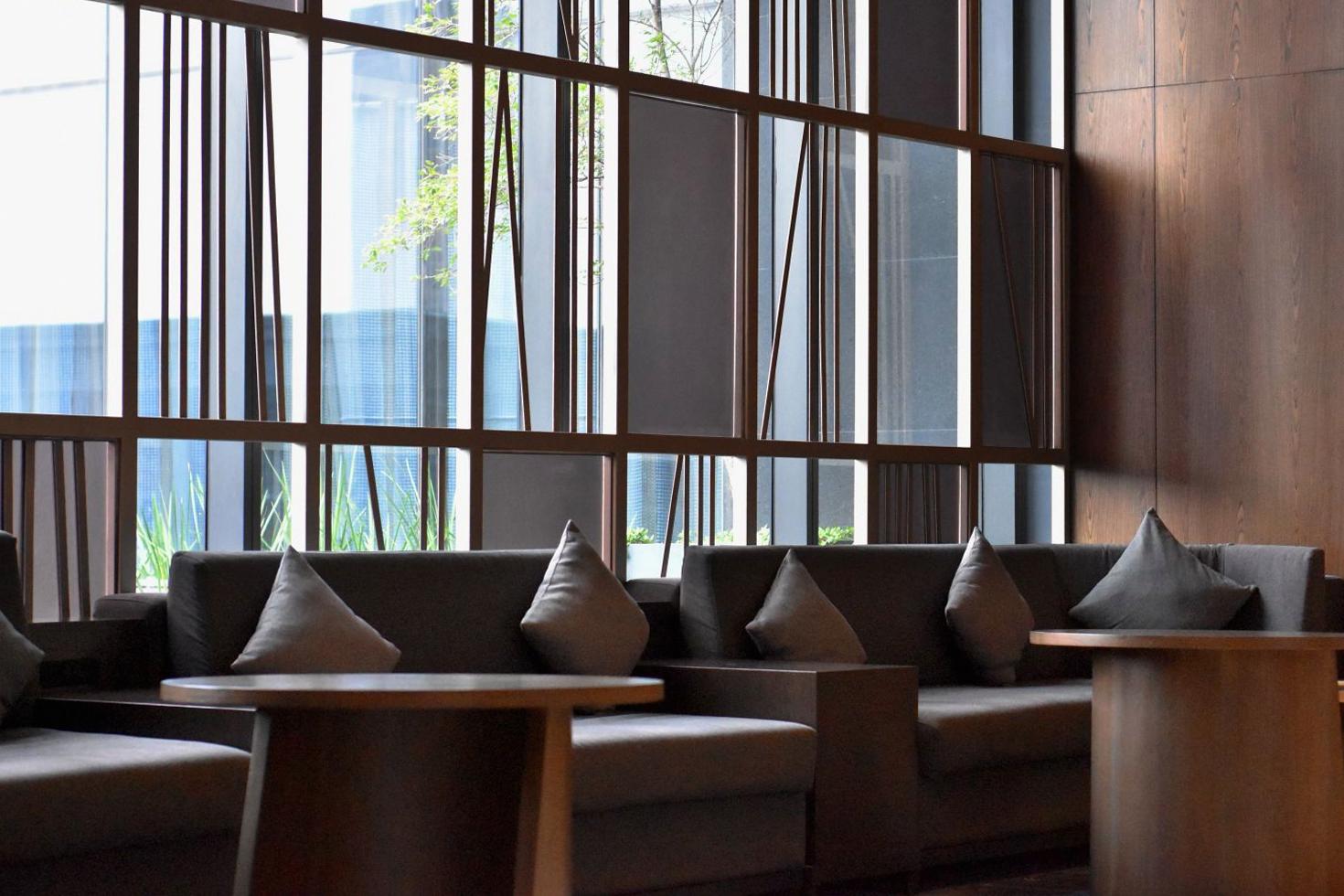 Modern lounge with large windows